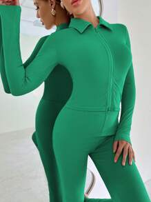 Chiquease 女款雙拉鍊t恤和打底褲套裝 - 薄荷綠 - 查看 4