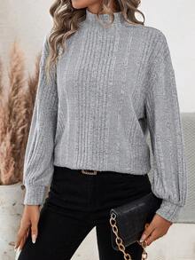 SHEIN LUNE Cổ giả Áo thun Thả vai - Màu Xám nhạt - Xem 6