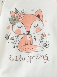 Newborn Infant Cartoon Fox Pattern Printed Jumpsuit With Bib, Hat, And Shoes Set - Multicolor - View 6