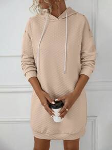 SHEIN LUNE Chất rắn Dây rút Đàm áo cánh có mũ - Màu be - Xem 1