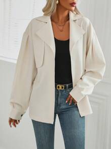 SHEIN LUNE Của phụ nữ màu trơn Áo khoác - Màu be - Xem 4