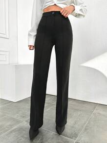 EURMUSE High Waist Straight Leg Pants - Black - View 3