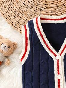 Áo len cardigan không tay kẻ sọc cho bé trai - Xanh đậm - Xem 4