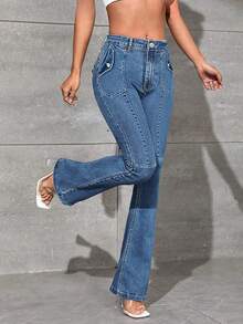 Sexy Tight-fitting Flared Jeans - Medium Wash - View 3