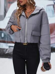 SHEIN Clasi Women's Short Padded Padded Coat For Winter Clothes Fall Cloth For Women - Grey - View 4