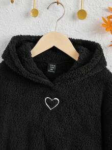 SHEIN EZwear 加大码爱心刺绣落肩泰迪熊卫衣 - 黑色 - 查看 3