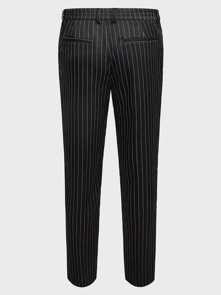 GENTILAND Men's Vertical Striped Vest And Pants Set - Black - View 8