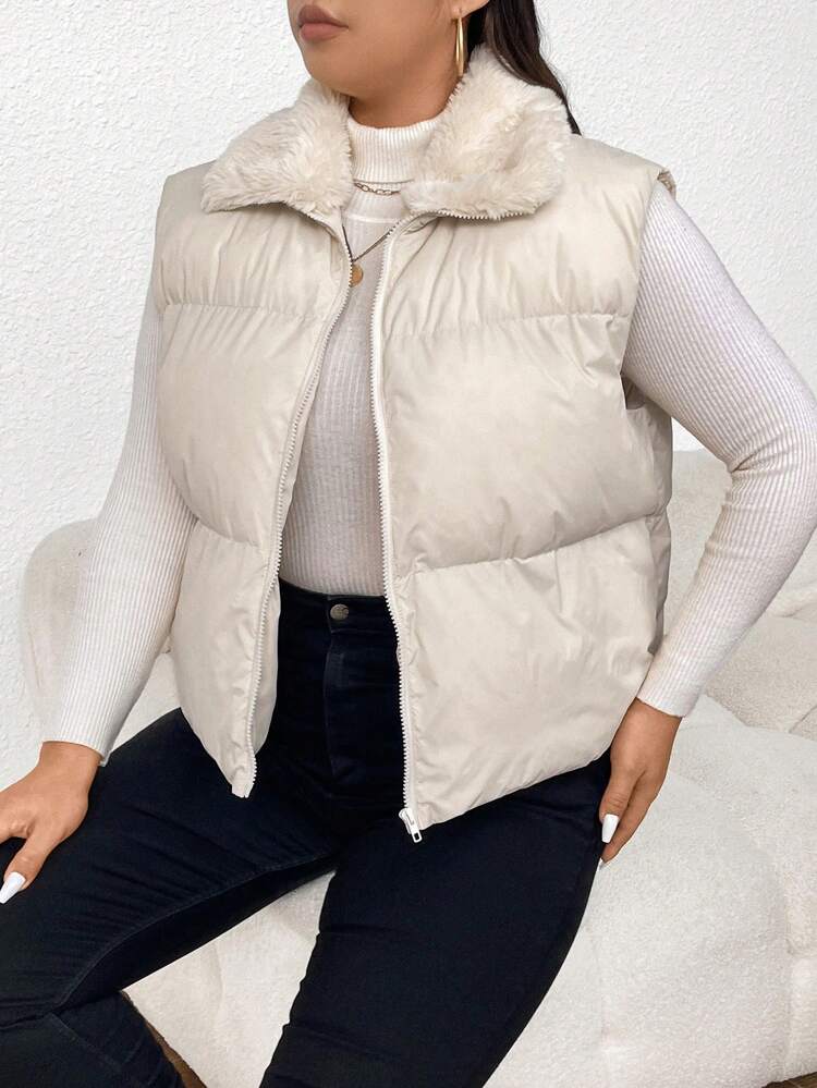 Plus Size Winter Vest With Plush Collar