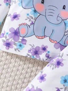 Atuendo Casual De Manga Larga Con Estampado De Elefante Para Bebé Niña Primavera/otoño