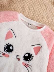 SHEIN Sudadera Y Pantalón Con Manga Raglán Y Bordado De Caricatura De Chica Joven - Rosa - Ver 4