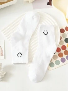 4pairs Black & White Mid-calf Socks For Teenagers, All Seasons