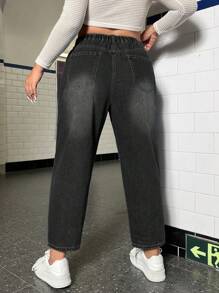 SHEIN EZwear Plus High Waist Mom Fit Jeans - Black - View 2