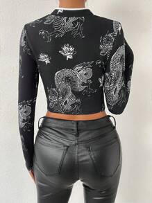 Allurite Rồng In Chi tiết chuỗi 2 trong1 Áo thun - màu đen - Xem 2