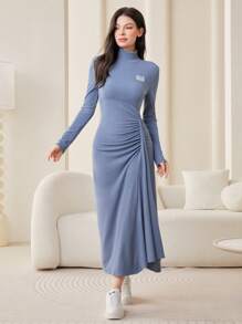 Mulvari 字母拼接細節聚集側裙洋裝 - 藍色 - 查看 1