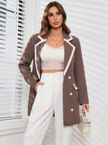 GENKIRA Women'S Double-Breasted Long Sleeve Blazer Fall Cloth For Women - Coffee Brown - View 6