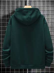 Manfinity Men Plus Drop Shoulder Print Drawstring Hoodie - Green - View 2