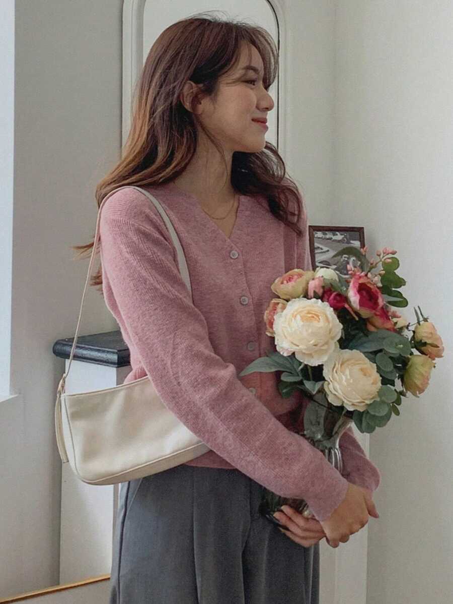 DAZY 女式前扣釦羊毛衫 - 粉色 - 查看 1