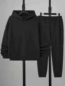 SHEIN Cottnline Men Galaxy Print Hoodie & Sweatpants - Black - View 2