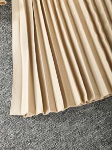 少女荷叶边荷叶袖褶边下摆系带连衣裙，适合度假、夏季、旅行 - 杏色 - 查看 5