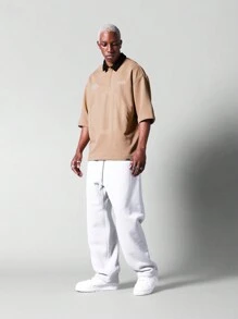 SUMWON Oversized Fit Polo With Front Graphic Print Shirt - Apricot - View 3