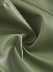 SHEIN x Marika Sila SHEIN MOD Solid PU Leather Tube Green Hook-Front Mid-Waist Shaping Top - Army Green - View 4