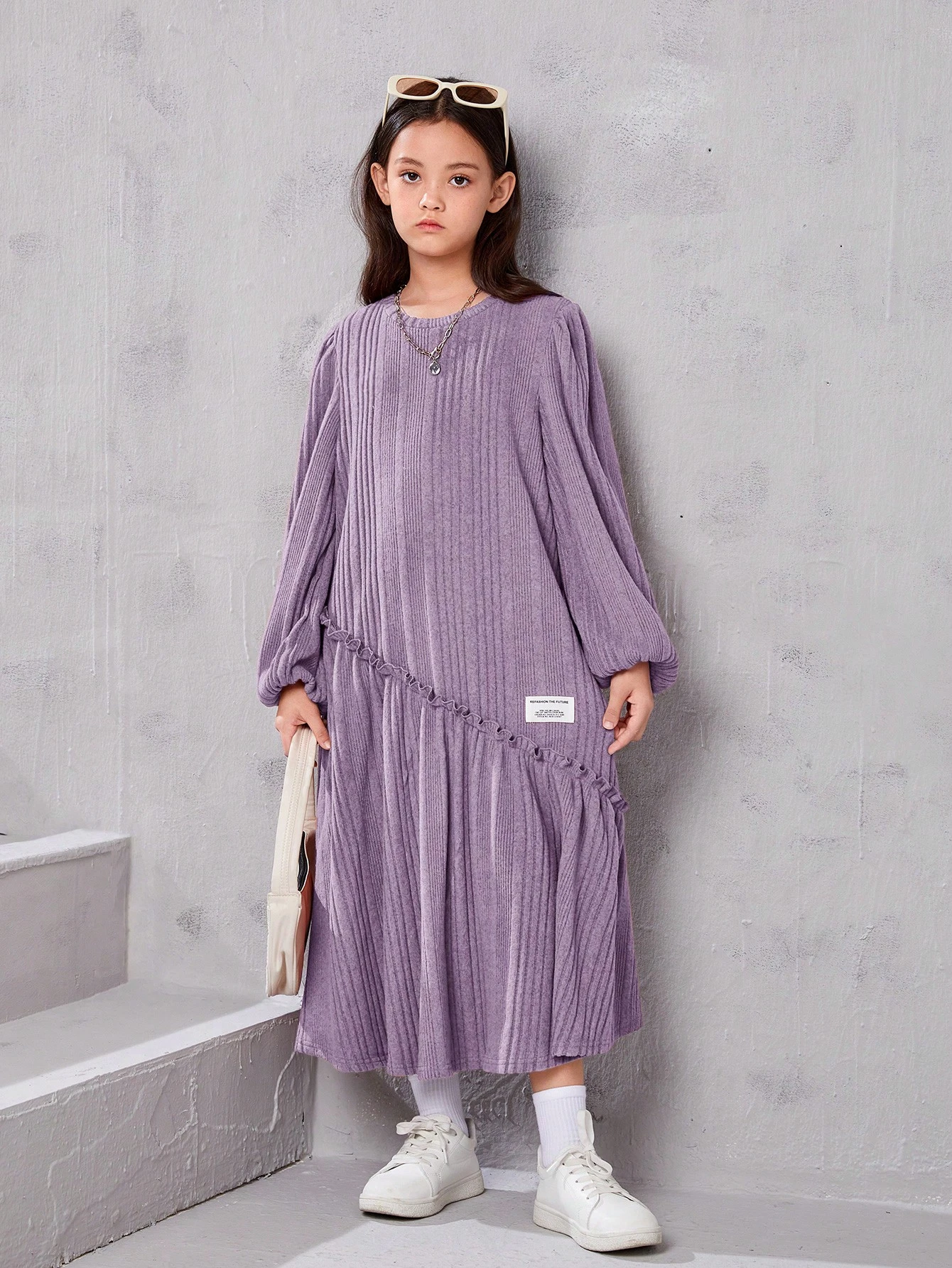 SHEIN Adolescent Fille Robe Ample Style Vintage Col Rond Avec Inclin?� Ourlet , | Mode en ligne 