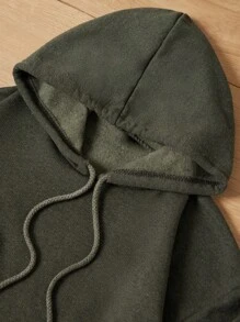 SHEIN Cottnline Men's Hooded Sweater With Drop Shoulder Design And Drawstring Detail - Green - View 3