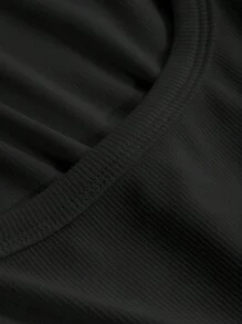 DAZY 女款圆领短袖褶饰T恤、短款上衣