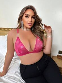 大碼金屬亮絲鏈條帶無鋼圈內衣 - 玫紅色 - 查看 1