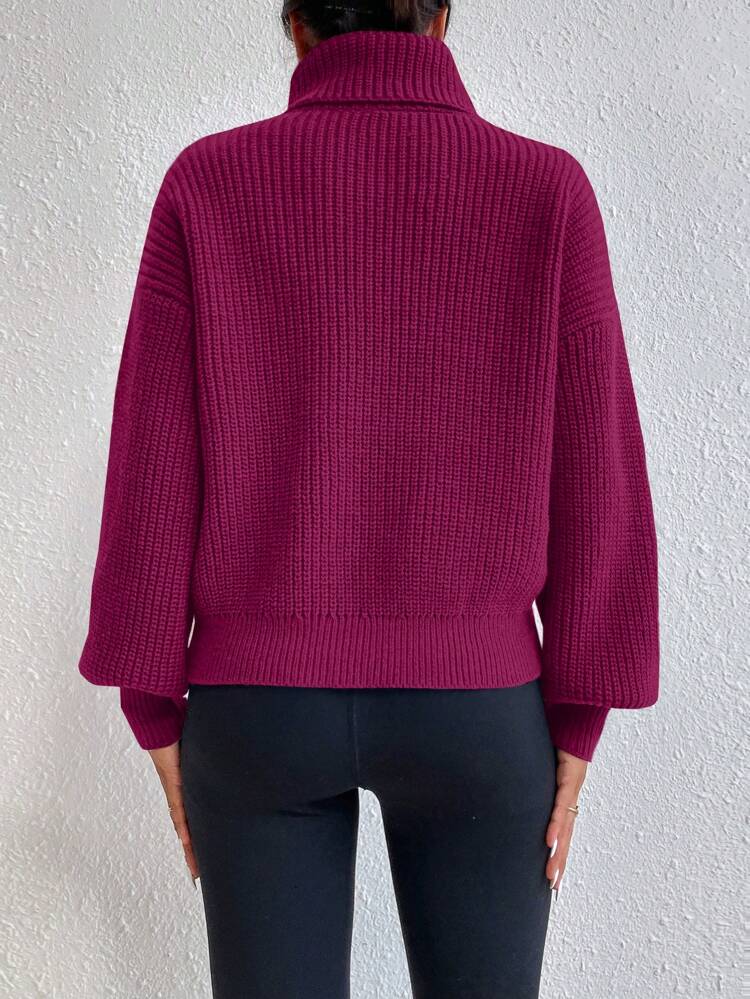 Solid Color Loose Fit Turtleneck Sweater With Drop Shoulder,Long Sleeve Tops Knit Pullover Fall Winter Sweater