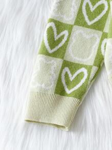 SHEIN Young Boy Checker & Heart Pattern Drop Shoulder Sweater - Green - View 3