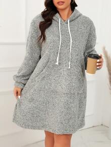 SHEIN LUNE 大碼女性連帽搖粒絨抽繩洋裝 - 彩色 - 查看 5