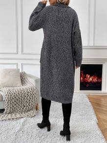 SHEIN Essnce 雙口袋下垂肩扣釦針織外套 - 灰色 - 查看 2