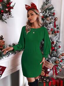 SHEIN Privé Women's Solid Color Backless Dress - Green - View 3