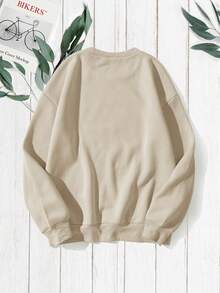 SHEIN Unity Quý cô Gấu Hoạt hình In Lông cừu Áo nỉ - Màu Khaki - Xem 2