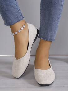 米色女童宽头青年平底鞋 - 米色 - 查看 1