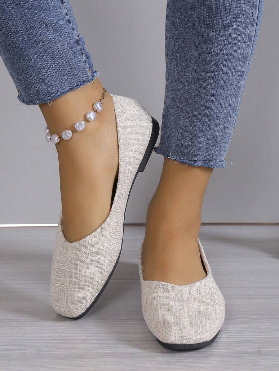 米色女童宽头青年平底鞋 - 米色 - 查看 1