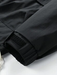 Chaqueta Con Capucha De Manga Larga Para Hombres Con Bolsillos - Negro - Ver 3