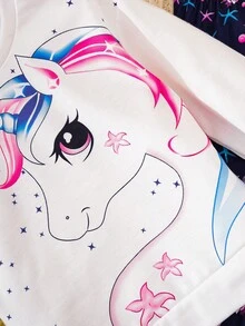SHEIN Young Girl Unicorn Print Sweatshirt & Flare Leg Pants - Multicolor - View 7