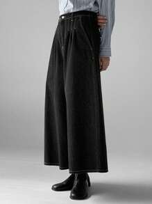 Dazy Tall Màu thuần Lỏng lẻo quần ống rộng Quần jean - màu đen - Xem 3