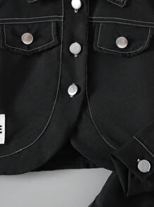 SHEIN 女小童字母貼布翻蓋口袋夾克和褲子 - 黑色 - 查看 4
