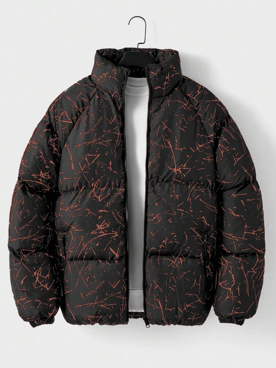 RueChic Men's Full Zip Jacket With All Over Print - Burnt Orange - View 1