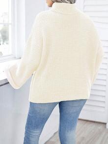 Calvaya Talla Grande Suéter Con Cuello De Tortuga Y Hombro Caído - Beis - Ver 2