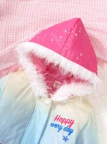 SHEIN Little Girls' Coat With Hood, Gradient Color, Cute Pattern Design, Winter