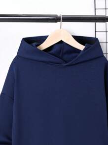 SHEIN 青少年男孩标语图案落肩保暖卫衣 - 藏蓝色 - 查看 5