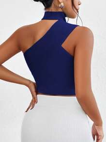 SHEIN Privé Của phụ nữ Xu hướng: Cắt giảm Mùa vụ Đồ đan Ribbed Áo - Xanh đậm - Xem 2