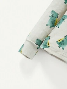 Juego de pijama para bebé niño, patrón de pequeño dinosaurio en la parte superior de cuello redondo y partes inferiores de pie, ajuste cómodo, 2 piezas - Verde - Ver 8