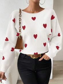 Chiquease 女士心形圖案蝙蝠袖毛衣 - 白色 - 查看 4