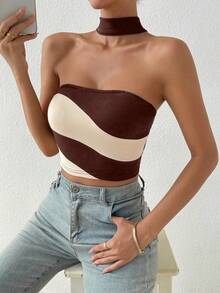 SHEIN Essnce Khối màu Halter Neck Áo ba lỗ - Nhiều màu - Xem 3
