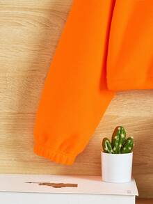 SHEIN Tween Girl 拉鍊抽繩下擺保暖襯裡運動夾克 - 亮橙色 - 查看 3